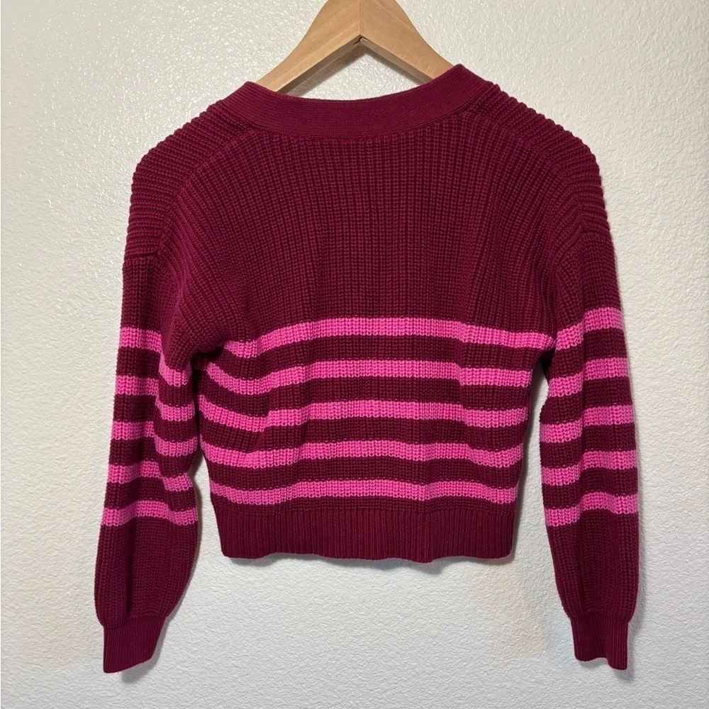 Gap Kids 100% Cotton Size 8 (M) Maroon and Fuchsia Striped Knit Sweater